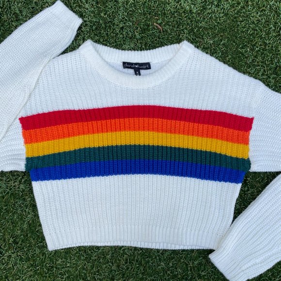 SOLD Derek Heart Rainbow Cropped Sweater Size M - Picture 4 of 6